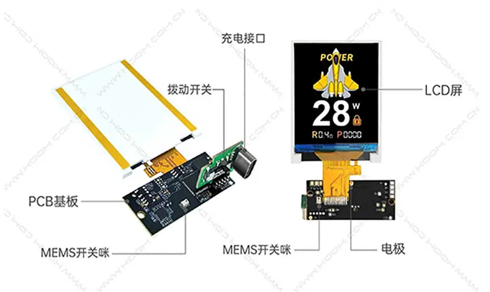 KCP7345A带TFT屏电子烟PCBA硬件架构